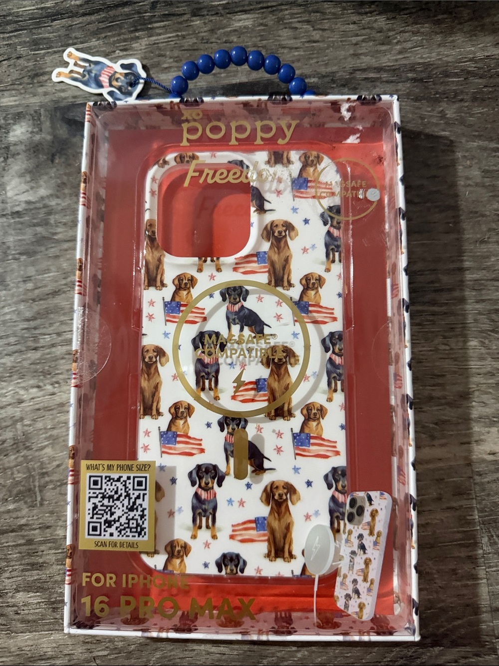 Poppy Freedom Patriotic Dog Print MagSafe Case for iPhone 16 Pro Max.